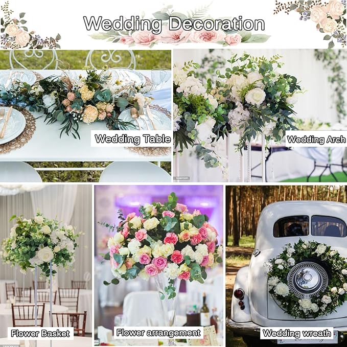 240Pcs 6 Kinds Mixed Eucalyptus Leaves Stems Bulk Artificial Silver Dollar Leaves Picks Dried Eucalyptus Bundle Faux Spray for Wedding Vase Bouquet Decor (Eucalyptus Leaves Stems-240)