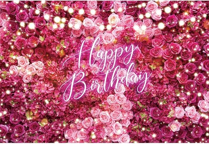 Rose Flower Happy Birthday Backdrop 10x6.5ft Shining Glitter Romantic Floral Women Girls Birthday Photography Background Baby Shower Party Decorations