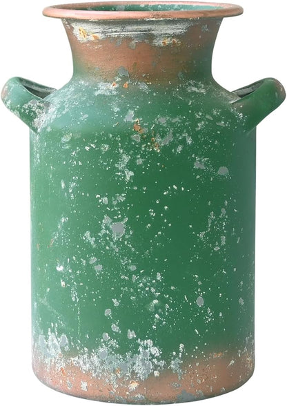 Rustic Vintage Metal Flower Vase for Decor Milk Jug Small Vases for Flowers Kitchen Decorations, Cylindrical,Perfect for Kitchen, Dining Room, Living Room,Housewarming Gift (DarkGreen)