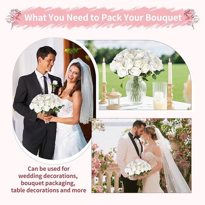 102 PCS White Roses Artificial Flowers, Fake White Roses Bouquet,White Artificial Silk Roses with Stems for Wedding Flowers Decoration, Valentines Day Mothers Day, Bridal Bouquet Roses
