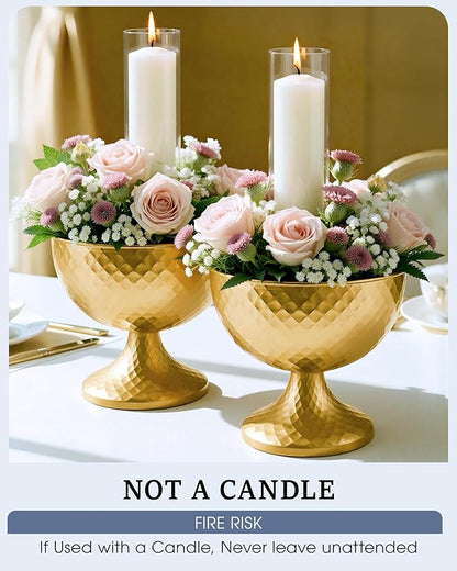 2 Pcs Distressed Gold Metal Compote Bowl Centerpieces for Tables,Urn Vases for Vintage Wedding Centerpieces,Elegant Compote Vases,Pedistal Vase for Christmas Anniversary Party (Gold)
