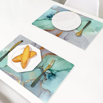 Placemats Set of 4-12x18in Waterproof Oilproof Heat Resistant Marble Pattern Table Mats, Easy Clean Wipeable Non-Slip for Kitchen Dining Outdoor Party Picnic Table Decoration