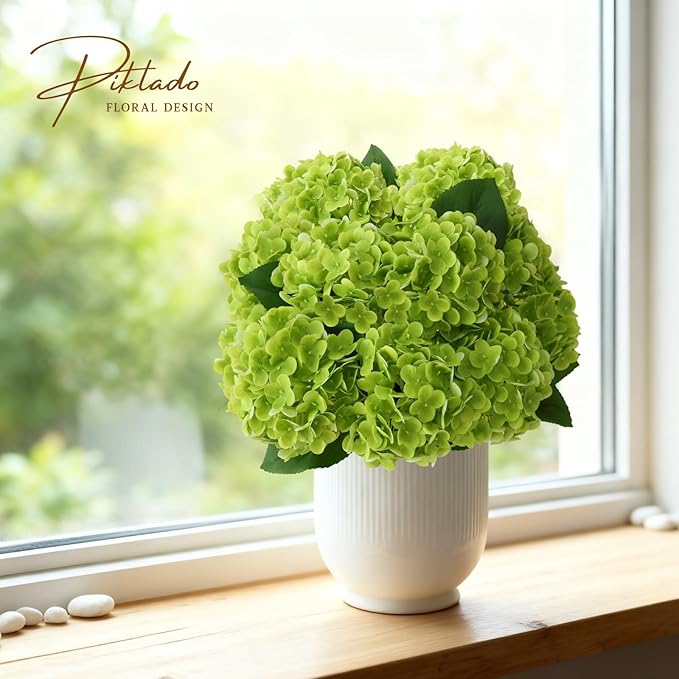 A Bunch 21in, Real Touch Hydrangea Artificial Flowers, with 10pcs Flower Head 20pcs Leaves, Faux Hydrangea Flowers for Home Office Decor Wedding Party Arrangements (2, Green)