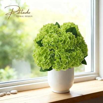 A Bunch 20in， Real Touch Hydrangea Artificial Flowers， with 5pcs Flower Head 8pcs Leaves， Faux Hydrangea Flowers for Home Office Decor Wedding Party Arrangements (1, Green)