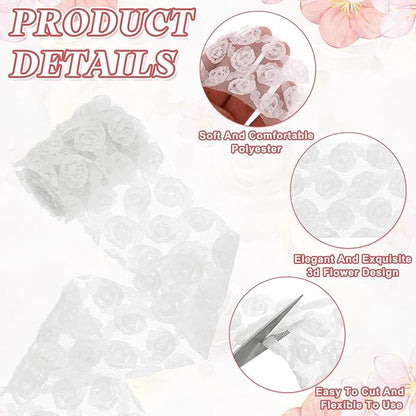 uxcell 2PCS Lace Trim Ribbon, 2.36 inch - 1 Yard 3D Rose Floral Embroidery Ribbons Edge Trimming for Sewing, Wedding Dress, DIY Crafts, Decoration Accessories, White