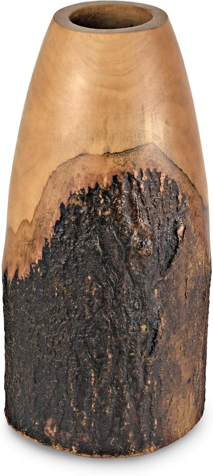 AeraVida Eco-Chic Natural Bark Decorative Mango Tree Wood Classic Flower Vase | Mango Tree Wood Flower Vase| Handmade Home Office Table Vase| Decorative for Living Room