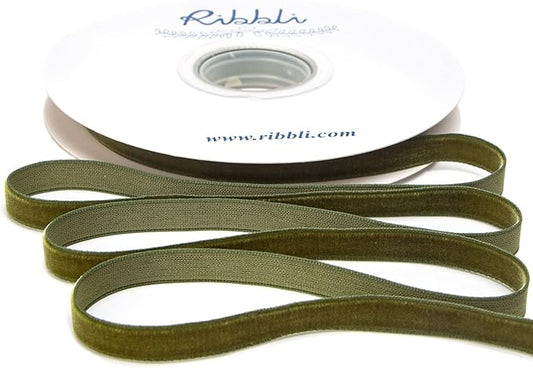 Ribbli Moss Green Velvet Ribbon,Polyester Velvet 3/8 Inches Continuous10-Yard Spool,Christmas Ribbon for Gift Wrapping,Floral Bouquets, Home Decor