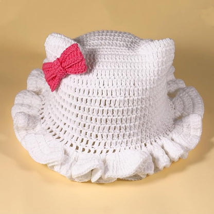 Crochet Bucket Hat for Women Flower Knit Hat Hollow Out Foldable Cap Hats