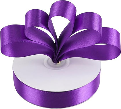 MEEDEE Purple Ribbon 1 Inch Purple Satin Ribbon Lux Double Faced Satin Ribbons by 50 Yards Polyester Wrapping Ribbons for Crafts, Weddings, Flower Bouquet, Holiday Decorating