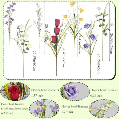 CISDUEO 7 Pcs Wildflowers Artificial Flowers Daisies Roses and Lilies Faux Wildflowers Summer Fake Flowers Spring Bunches Silk Floral Arrangement Wedding Party Decoration Table Centerpieces Home