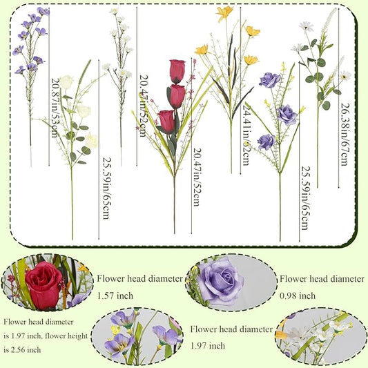 CISDUEO 7 Pcs Wildflowers Artificial Flowers Daisies Roses and Lilies Faux Wildflowers Summer Fake Flowers Spring Bunches Silk Floral Arrangement Wedding Party Decoration Table Centerpieces Home