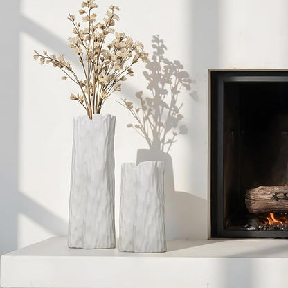 10.7 Inch White Ceramic Vase, Organic Nature Shape, OOSTONEE Boho Nordic Modern Style White Flower Vase, Shelf, Home, Living Room, Coffee Table Centerpiece, Ceramic vases for Home Decor