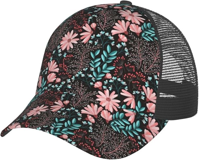 Tropical Pink Flowers Hats Women Men Hawaii Trucker Hat Adjustable Snapback Mesh Baseball Cap Hat