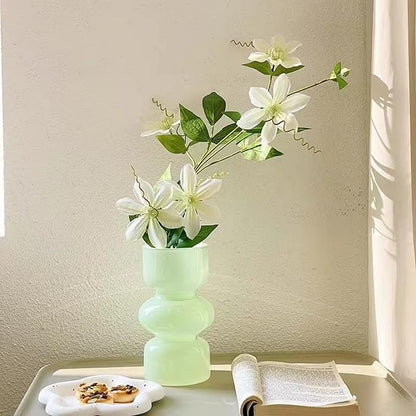 JSPYFITS Glass Hydroponic Flower Vase, 7 Inches Colored Glasses Bubble Vases for Flowers, Three-Layer Glass Funky Vase for Home/Office/Weddings/Party Table Flowers Decor (Milky Green)