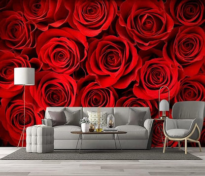 red Rose Floral Wallpaper Bedroom Botanical Flowers murals Aesthetic Room Decor Living Room tv Background Large Wall Mural - 137"x96" Not Peel and Stick