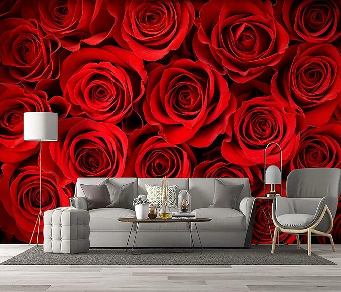 red Rose Floral Wallpaper Bedroom Botanical Flowers murals Aesthetic Room Decor Living Room tv Background Large Wall Mural - 91"x65" Not Peel and Stick