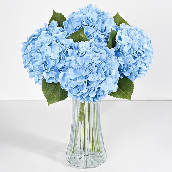 6 Pcs Blue Hydrangea Artificial Flowers, Latex Real Touch Hydrangea Flowers, 19.6'' Full Faux Hydrangea Flowers Fake Flowers for Home Decor Party Wedding Centerpiece Bouquet Floral Arrangements