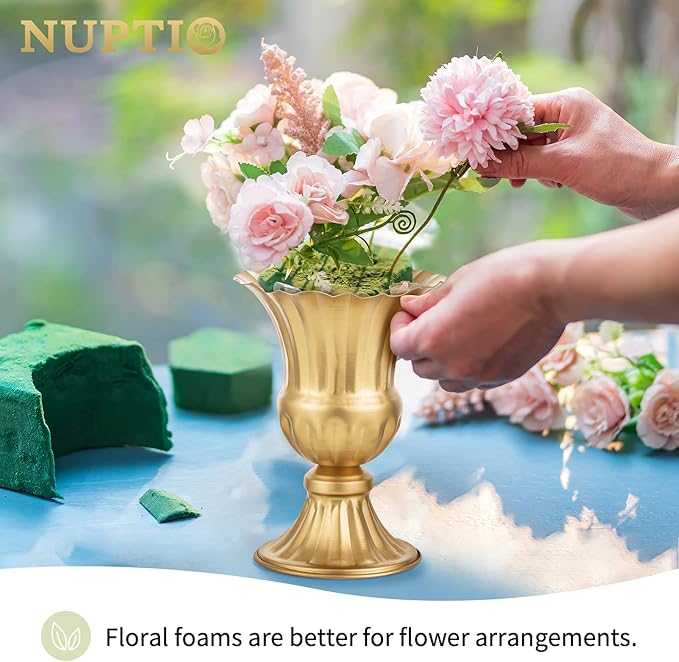 Nuptio Gold Vases for Centerpieces - 10 Pcs, 9in Height Metal Urn Planter Elegant Wedding Centerpieces for Tables - Trumpet Vase for Weddings and Party Decoration