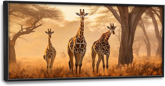 Framed Large Pictures Wall Art for Living Room, Giraffe Oversized Wall Decor Africa Animal Scenery Landscape Canvas Print Painting Modern Extra Large Framed Artwork for Bedroom Office 60"x30"