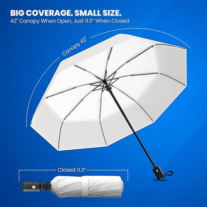 Rain-Mate Windproof Compact Umbrellas for Rain - Strong Reinforced Fiberglass Rib Design & Auto Open & Close - Portable Folding Travel Umbrella - Lightweight & Packable for Women & Men, Easy Collapse