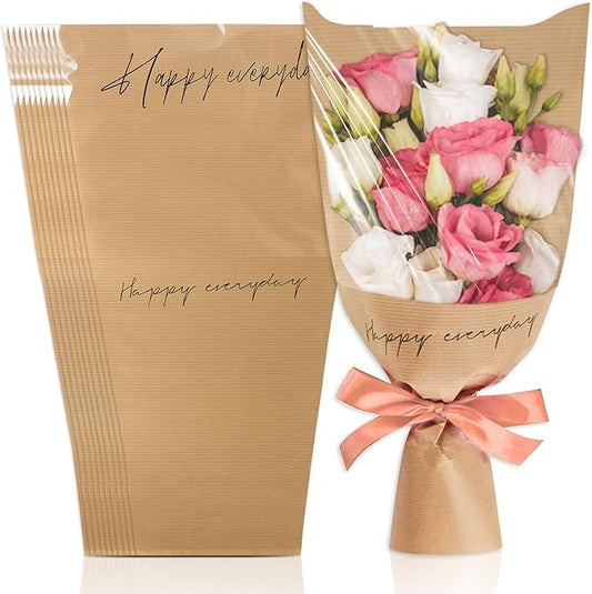 Hying 20 Pieces Flower Wrapping Bags for Bouquets, Floral Packing Sleeves Kraft Paper Bouquet Bags Wrapping Sleeves for Teacher Graduation Wedding Mother's Day Gift