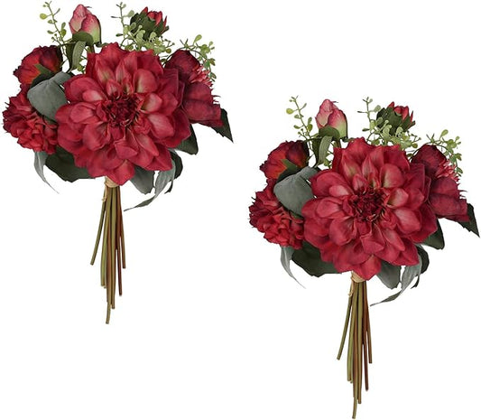 Peonies Artificial Flowers 2 Bouquets Red Dahlia with Peonies 18stems Silk Peonies Flowers with Stems Real Look Fake Dahlia Peonies Flowers Artificial for Decoration for Wedding Bouquet (Red)