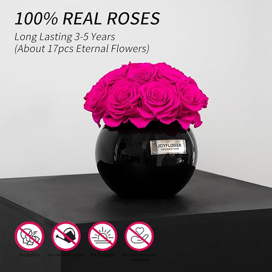 JoyFlower Preserved Flowers in Vase for Home Decor, Eternal Flower Real Roses with Glass Vase for Wedding House Bedroom Dining Living Room Office Table Centerpiece Decoration, Housewarming Party Decor