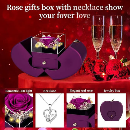 Gifts for Mom from Daughter and Son,Unique Mother Birthday Gift Idea, Preserved Purple Real Roses with I Love You in 100 Languages Mom Necklace, Cool Present to Mother Mama -Purple