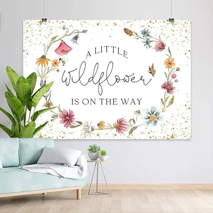 Wildflower Baby Shower Backdrop for Girl Watercolor Wild Floral Butterfly Photography Background Garden Wildflower Baby Shower Cake Table Banner Photoshoot Props (7x5ft)
