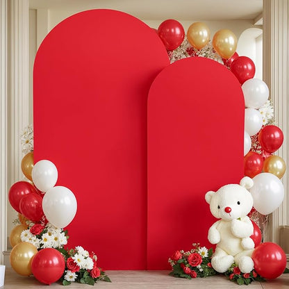 Red Arch Backdrop Covers - 6.6FT, 5FT Spandex Fitted Wedding Arch Stand Covers Round Top Chiara Stretchy Arch Backdrop Cover for Christmas Wedding Birthday Party Decoration