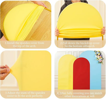 Rainbow Arch Backdrop Cover 7.2FT 6.6FT 6FT Stretchy Wedding Arch Covers Set of 3 Spandex Fitted Blue Yellow Red Fabric Backdrop Cover for Party Baby Shower Birthday Decoration
