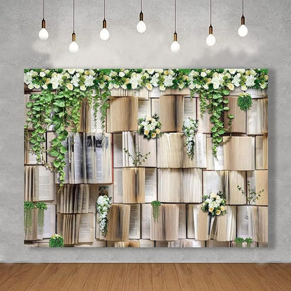 7x5ft Book Backdrop for Party Flower Garlend Book Pages Wedding Background for Books Lovers Photography Studio Props KUBDJ091