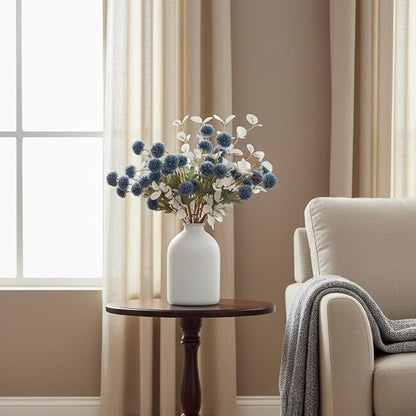 Faux Dusty Blue Flowers, Blue and White Floral Stems For Centerpieces, Fake Mums Artificial Flowers, Flores Azules Artificiales Para Decoracion, Long Stems For Vases, DIY Silk Floral Arrangements