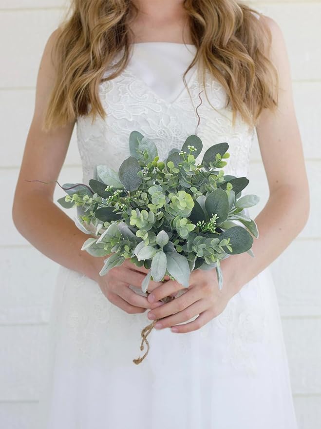 Rinlong Eucalyptus Bridesmaids Bouquet Artificial Greenery Wedding Bouquets for Bridesmaid Wedding Prom Bouquet Homecoming