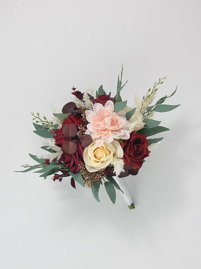 Rinlong 1Pc Burgundy Wedding Bouquets for Bridesmaids Fall Boho Bouquet Artificial Bridesmaid Bouquet for Wedding Prom Homecoming