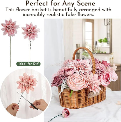 Artificial Flowers Combo Dusty Pink Roses with Stems Bouquets Bridal Wedding Shower Decorations Fake Floral for Party Table Centerpieces Home Decor