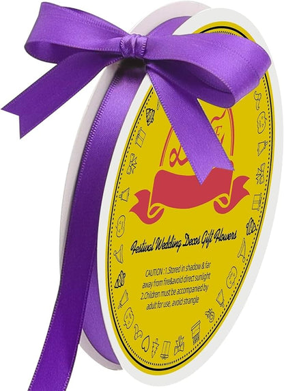 Double Face Purple Satin Ribbon 3/8 inch X 50 Yards Polyester Purple Ribbon for Gift Wrapping Very Suitable for Weddings Party Hair Bow Invitation Decorations and More