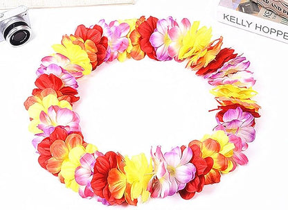 ALIMITOPIA Hawaiian Hula Leis Dance Wreath Garland Artificial Flowers Fabric Neck Loop for Luau Party Costumes (Multicolor;4pcs)