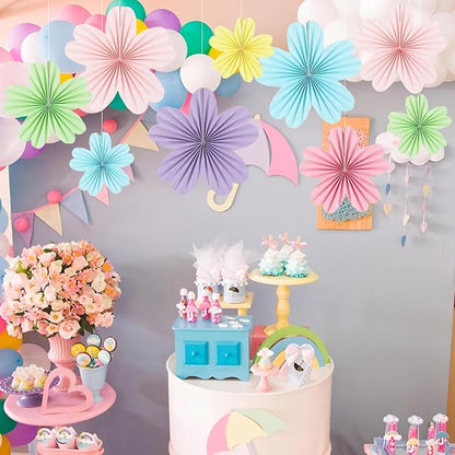 zilue Paper Fans Party Decorations Paper Flowers Decorations for Wall Classroom Floral Backdrop Baby Shower Birthday Party Flower Wall Decor Pack of 9 Pastel