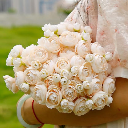 24 Pcs Ranunculus Artificial Flowers 10.5", Mini Faux Silk Ranunculus with Stem, Fake Flowers for Home Decor Indoor Wedding Bouquets Centerpieces (Champagne)