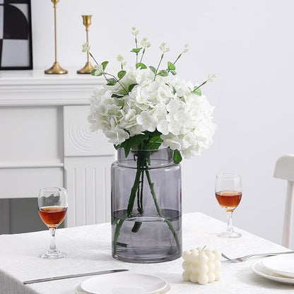 Large Glass Vase, 9 Inch Black Glass Vase, Large Flower Vases for Bouquet, Tall Wide Mouth Vases for Flowers, Home, Wedding, Living Room, Office Decor