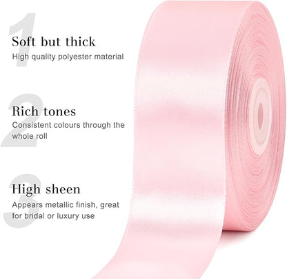 1-1/2 Inches 50 Yards Baby Pink Satin Ribbon, Solid Fabric Ribbon Roll for Flower Bouquets, Gift Wrapping, Wedding, Handmade Crafts