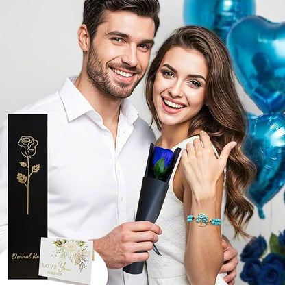 WILLSHINE Eternal Rose with Stem,Single Real Preserved Rose Gift Box,Forever Blue Flower Stems Bouquets for Women,Mum,Wife,Girlfriend,Valentine's Day,Mother's Day,Chirstmas,Birthday,Aniversary Gift