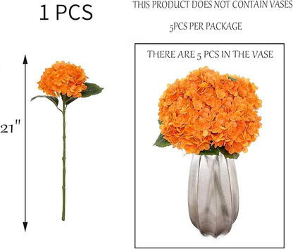Kimura's Cabin 5Pcs 21inch Real Touch Artificial Hydrangea Flowers Realistic Latex Hydrangeas Long Stem with Leaves Hydrangea Bouquet for Home Wedding Baby Shower Birthday Party Decoration（Orange）