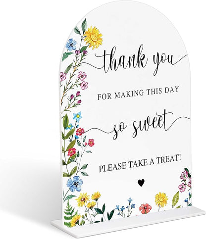 Acrylic Wedding Signs Please Take a Treat Sign for Reception, 6x8" Floral Themed Arch Acrylic Dessert Table Decor, Love Is In Bloom & Baby In Bloom Decorations for Baby Shower Bridal Shower Engagement