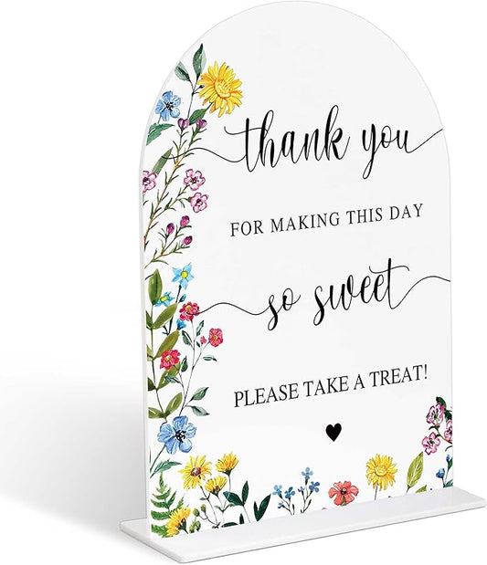 Acrylic Wedding Signs Please Take a Treat Sign for Reception, 6x8" Floral Themed Arch Acrylic Dessert Table Decor, Love Is In Bloom & Baby In Bloom Decorations for Baby Shower Bridal Shower Engagement