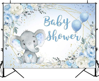 Elephant Baby Shower Backdrop Blue Flower It's A Boy Elephant Baby Shower Party Decoration Photography Background Little Peanut Cake Table Banner Photoshoot Supplies 5x3ft