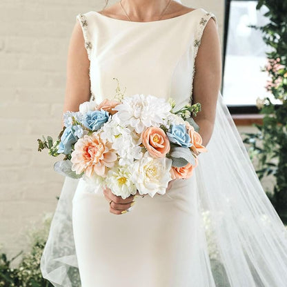 AGIRL Artificial Flowers Combo Silk Mix Blue Fake Flower with Stems for DIY Wedding Bouquets Centerpieces Arrangements Table Chair Decor Baby Shower Home Decor (Champagne Blue)