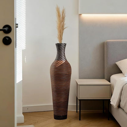 39-Inch Tall Vintage Floor Vase - Premium PVC Rattan Weave, Large Brown Standing Vase, Flower Holder for Home Decor (47 - Dark Brown)