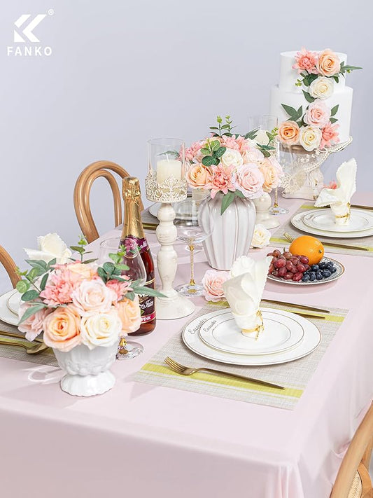 FANKO Artificial Flowers Fake Rose Combo, 5 Mixed Silk Flowers Bouquet Yellow Champagne Rose Cream Roses, Pink Dahlia for DIY Wedding Bridal Bouquets/Centerpieces/Home Decorations